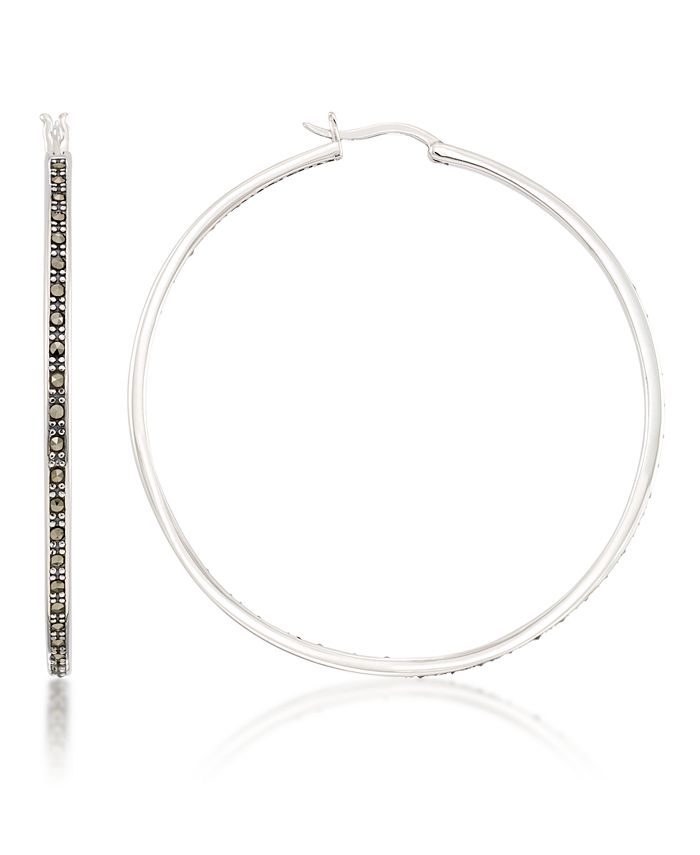 Macy's - Marcasite and Inside Out 48mm Round Hoops in Sterling Silver