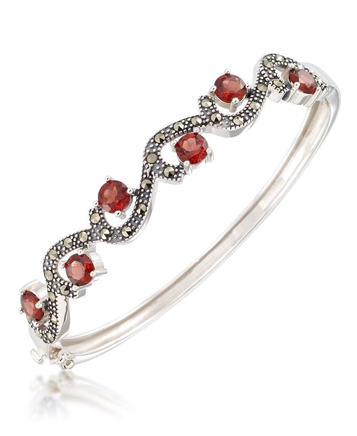 Macy s Marcasite and Garnet 5 ct. t.w. Bangle in Sterling Silver