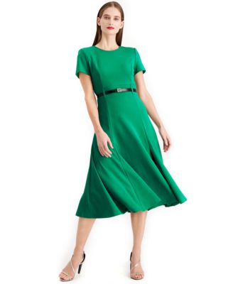 Calvin Klein Belted A line Midi Dress - Macy's