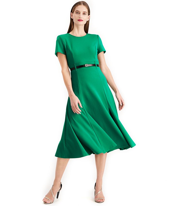 Calvin Klein Belted A line Midi Dress & Reviews - Dresses - Women - Macy's