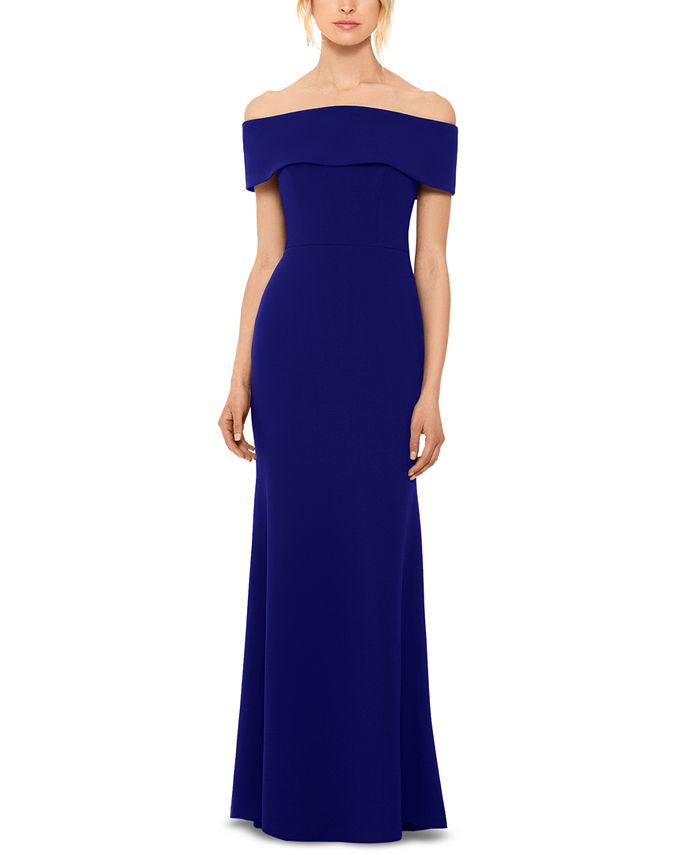Betsy & Adam Off-The-Shoulder Bow-Back Gown - Macy's