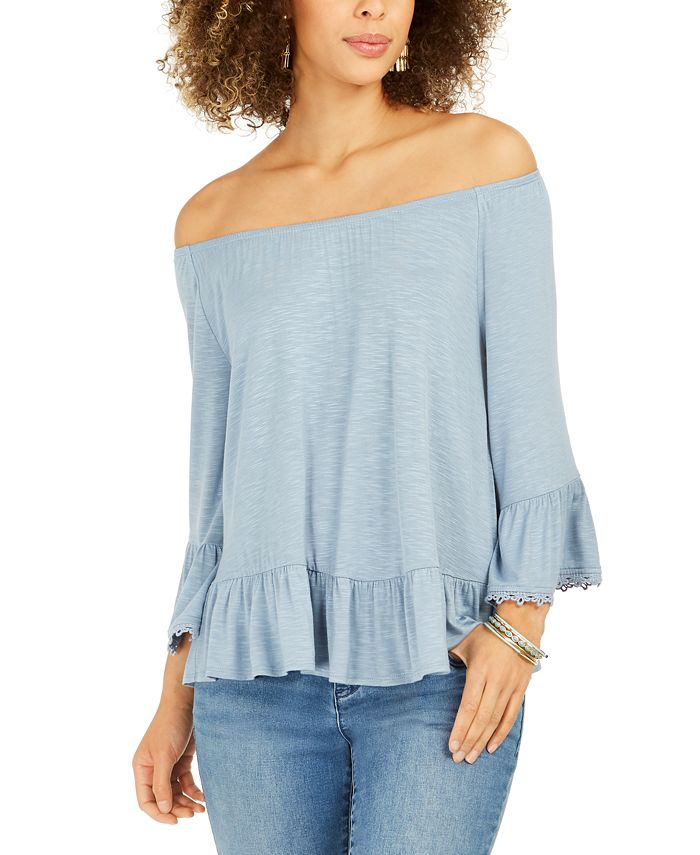 Style & Co Petite Off-The-Shoulder Ruffled Top, Created for Macy's - Macy's