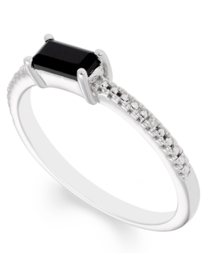 image of Black Onyx (6 mm x 3 mm) Diamond Accent Ring in Sterling Silver