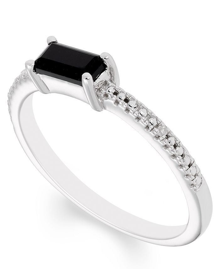 Macy's - Black Onyx (6 mm x 3 mm) Diamond Accent Ring in Sterling Silver