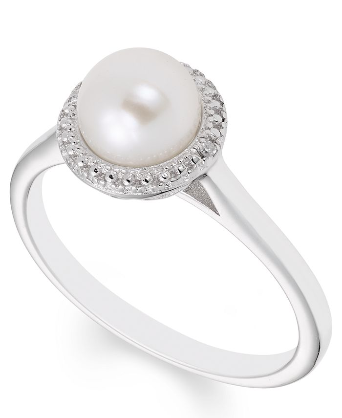 Macy's - Cultured Freshwater Pearl (7 mm) Diamond Accent Ring in Sterling Silver