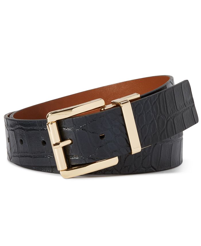 Michael Kors Reversible Croc-Embossed Leather Belt - Macy's