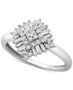 image of Diamond Baguette Cluster Statement Ring (1/3 ct. t.w.) in 10k White Gold