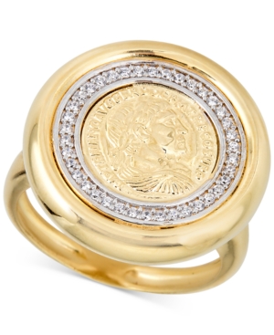 image of Diamond Coin Statement Ring (1/4 ct. t.w.) in 18k Gold-Plated Sterling Silver