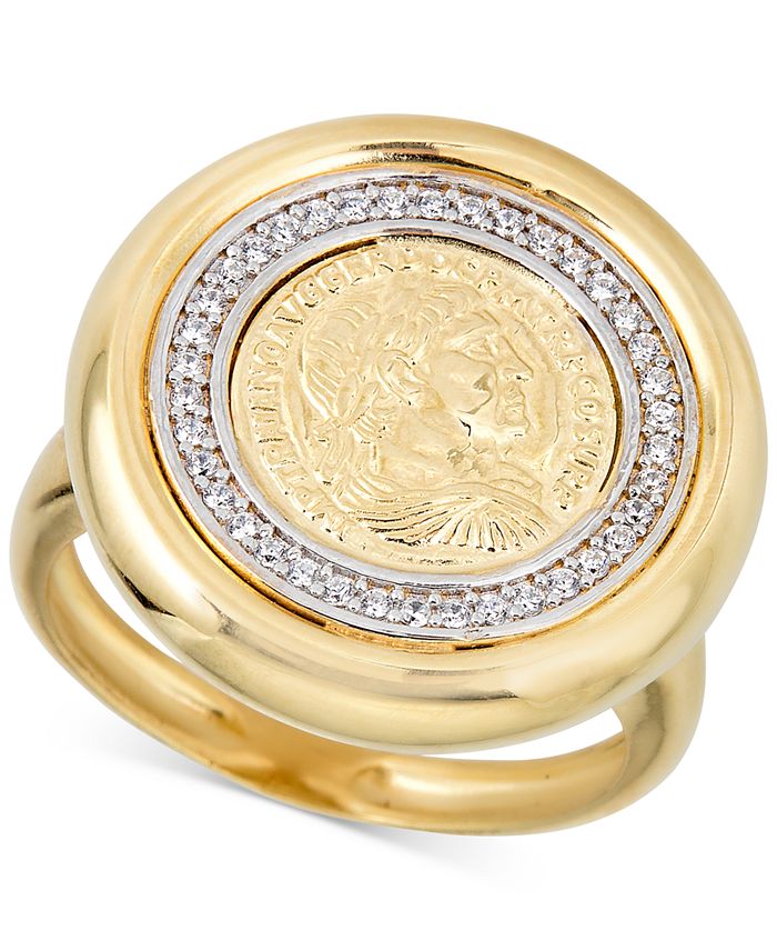 Macy's Diamond Coin Statement Ring (1/4 ct. t.w.) in 14k Gold-Plated ...