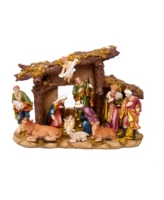Kurt Adler Resin Nativity Set with Figures and Stable - 11-Piece Set
