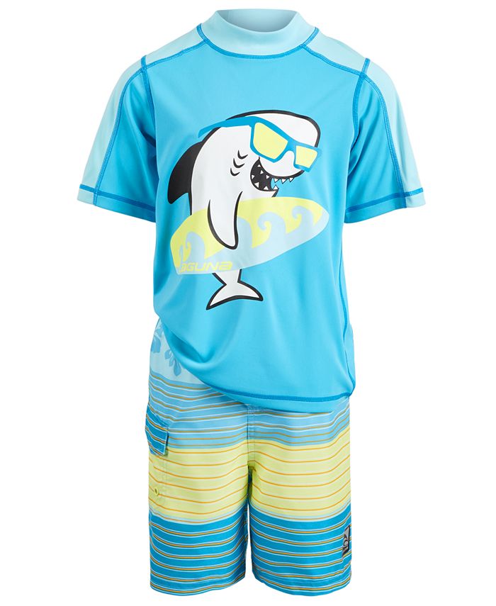 Laguna Toddler & Little Boys 2Pc. Shark Rash Guard & Striped Swim