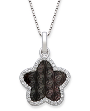 image of Black Mother of Pearl 13mm and Cubic Zirconia Star Shaped Pendant with 18