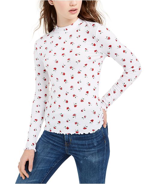 Rebellious One Juniors Rose Print Mock Neck Top Reviews Tops