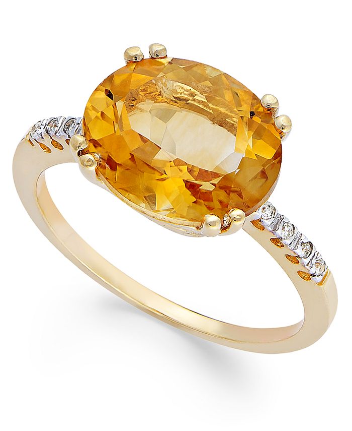 Macy's 14k Gold Ring, Citrine (3 ct. t.w.) and Diamond Accent Oval Ring ...