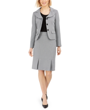image of Le Suit Jacquard Three-Button Skirt Suit