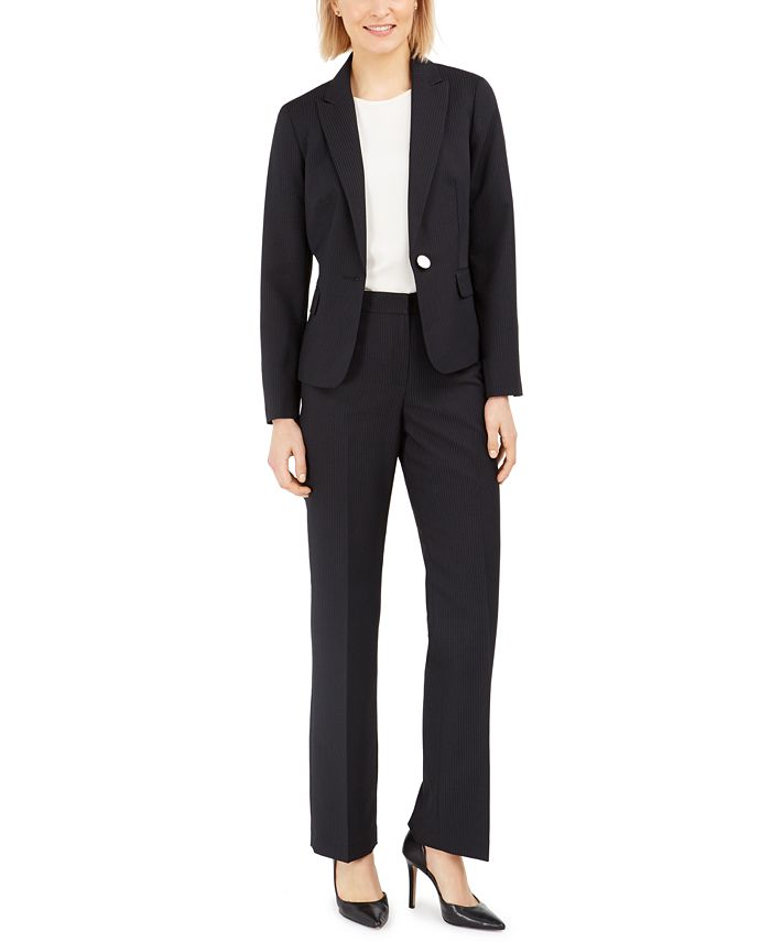 Le Suit Petite Pinstripe One-Button Pantsuit - Macy's