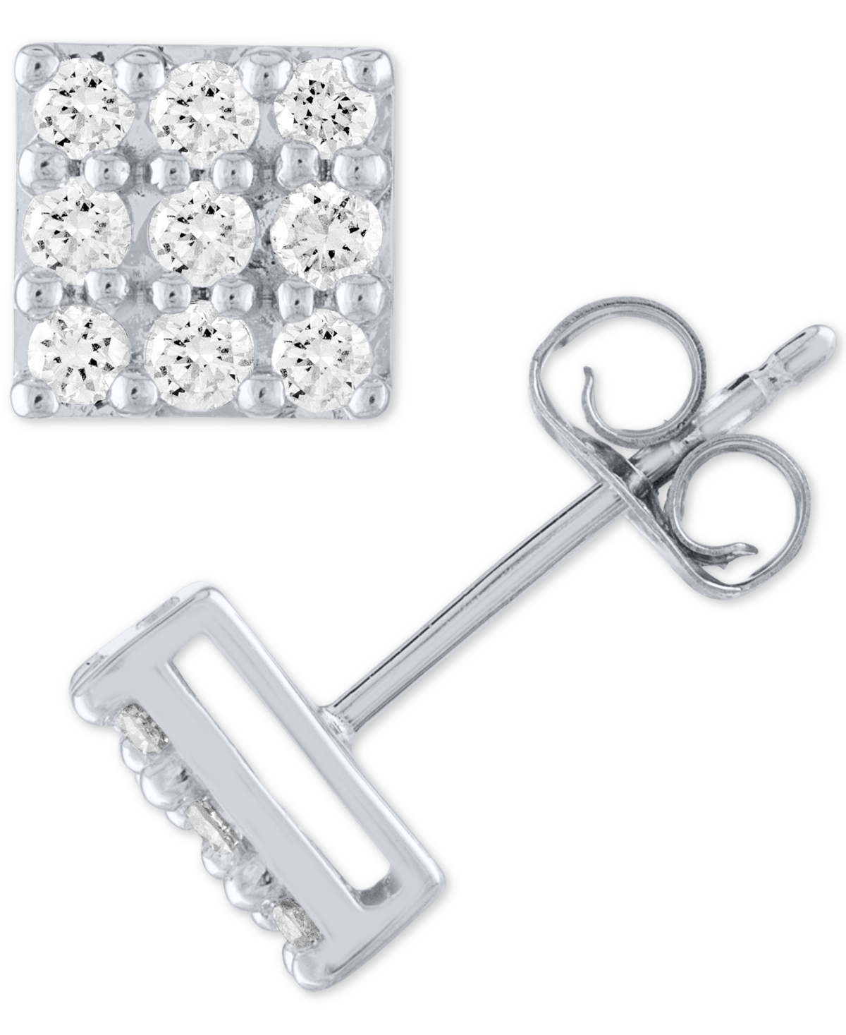 Lab Grown Square Diamond Cluster Stud Earrings (1/2 ct. t.w.) in Sterling Silver - White Gold