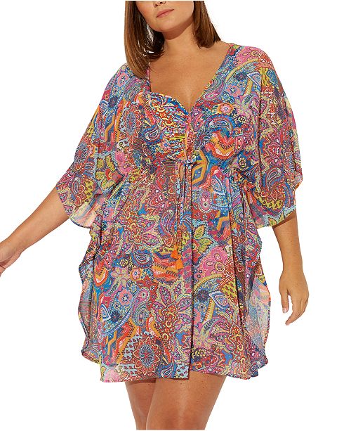 Bleu By Rod Beattie Plus Size Groovy Baby Printed Caftan Cover Up