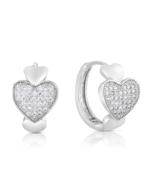 image of Cubic Zirconia Silver Heart Hoop in Fine Silver Plate