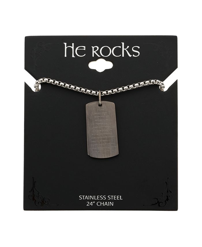 He Rocks - Our Father Prayer Dog Tag Pendant Necklace, 24"