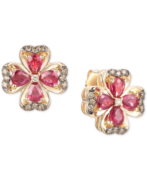 image of Le Vian Certified Passion Ruby (1-3/4 ct. t.w.) & Diamond (1/5 ct. t.w.) Flower Stud Earrings in 14k Gold
