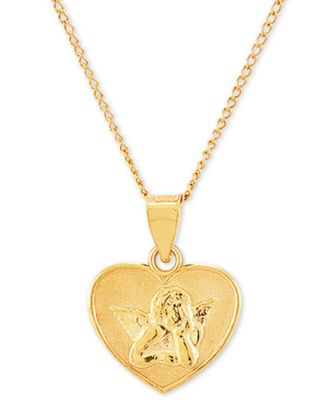 Macy's - Guardian Angel Heart 18" Pendant Necklace in 14k Gold-Plated Sterling Silver