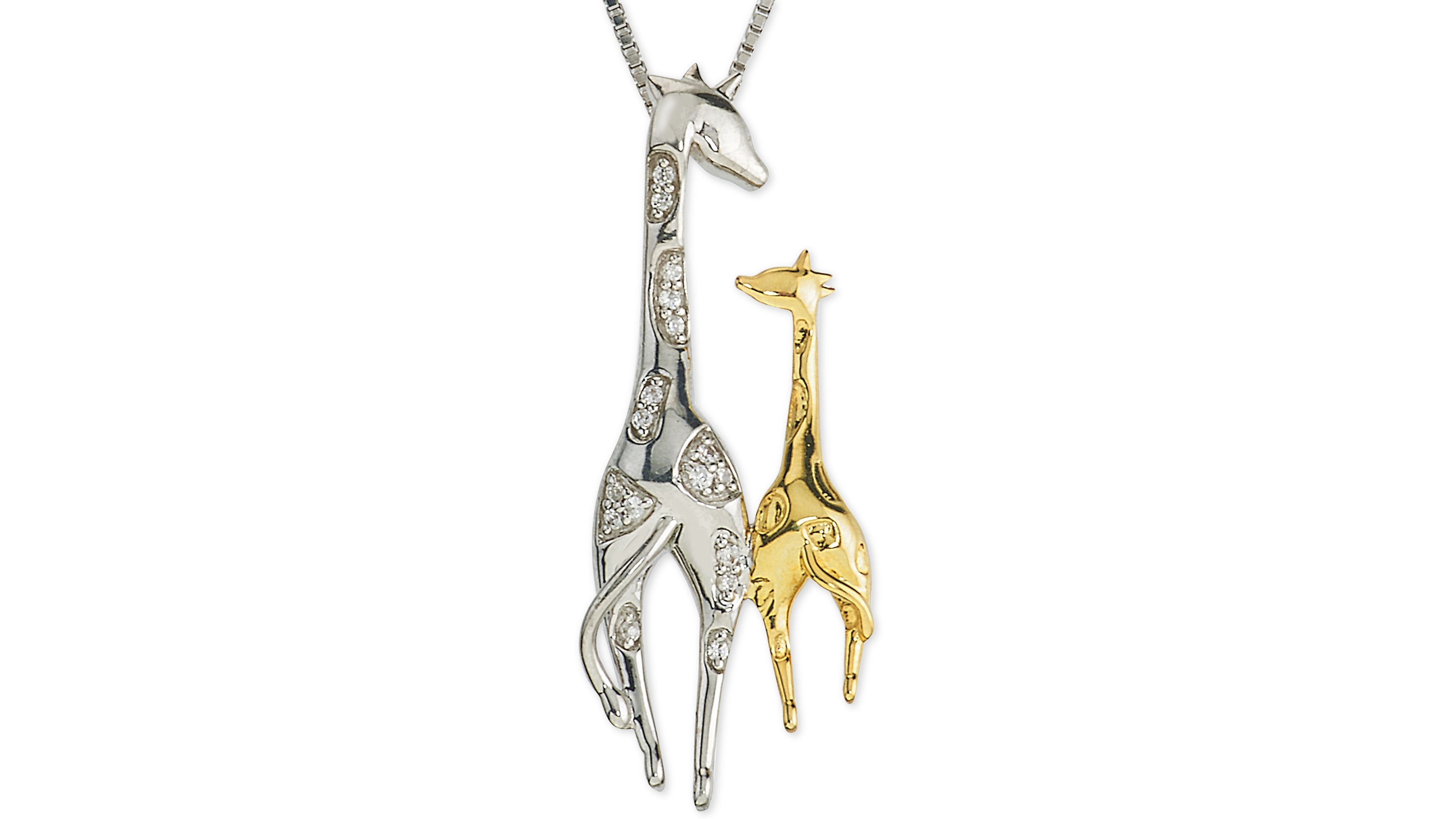 Diamond Giraffe Mother & Child 18" Pendant Necklace (1/10 ct. t.w.) in Sterling Silver & 10k Gold
