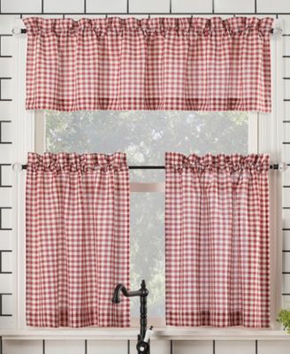 No. 918 - Parkham Farmhouse Plaid Semi-Sheer Rod Pocket Kitchen Curtain Valance and Tiers Set 54x36 Red/White