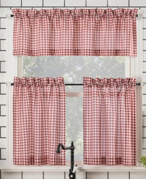 No. 918 Parkham 54" X 36" Farmhouse Plaid Valance And Tiers Set In Red