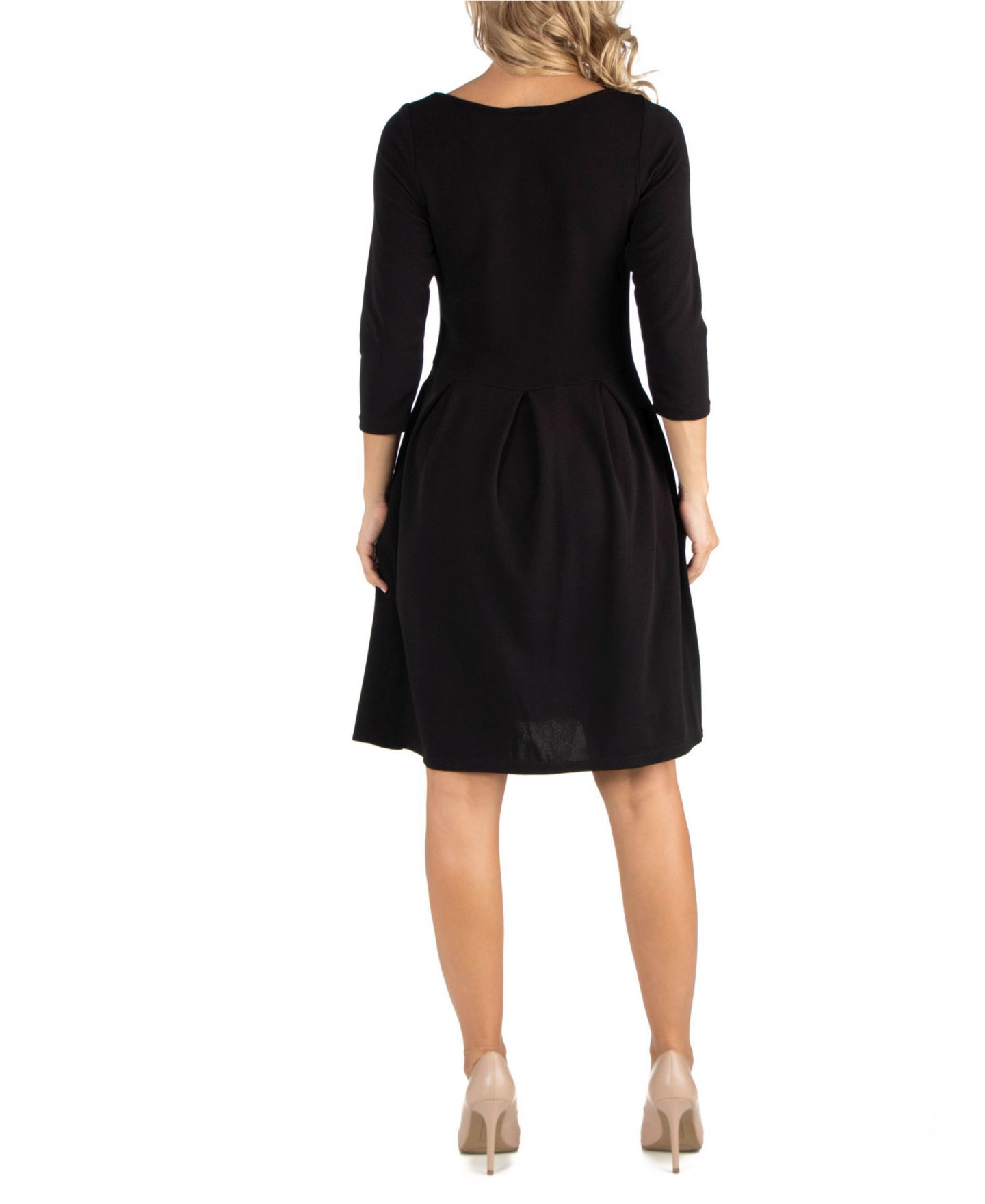 Женское платье 24seven Comfort Apparel Knee Length Fit N Flare Maternity Dress with Pockets, цвет: Чёрный — фото 3