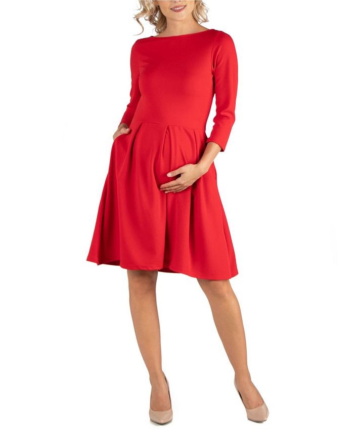 24seven Comfort Apparel Knee Length Fit N Flare Maternity Dress with  Pockets - Macy's