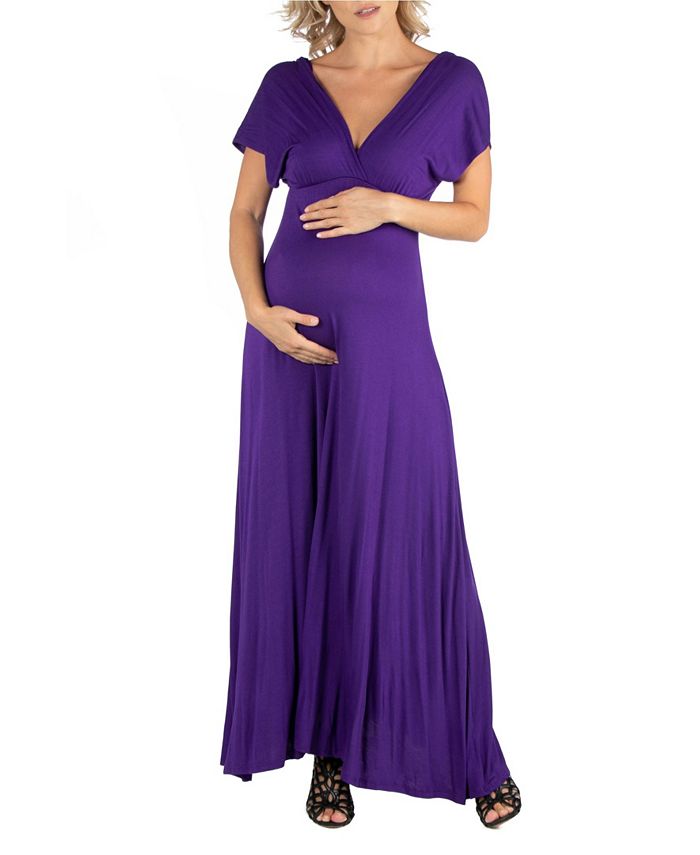 24seven Comfort Apparel Cap Sleeve V Neck Maternity Maxi Dress - Macy's