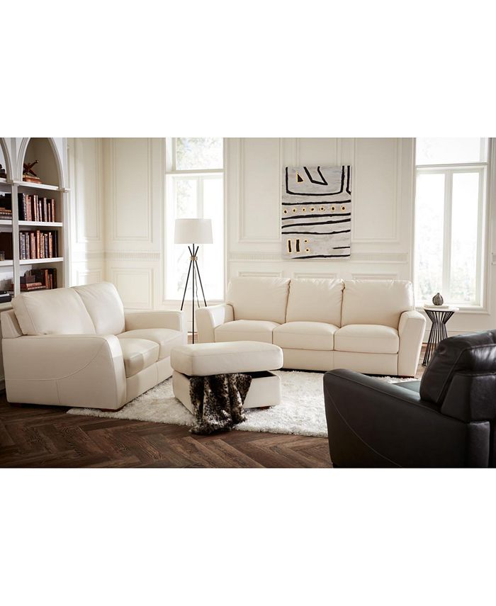 Furniture Jaspene Leather Sofa, Modern White Cream Leather Sofa