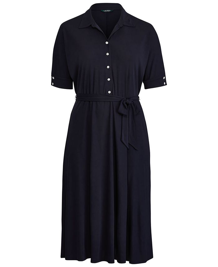 Lauren Ralph Lauren Plus Size Belted Jersey Shirtdress - Macy's