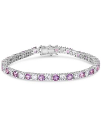 Simulated Cubic Zirconia Alternating Tennis Bracelet in Silver Plate