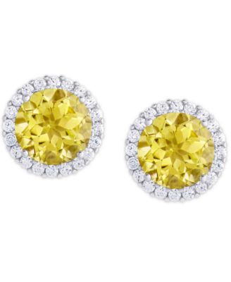 Birthstone Round Cubic Zirconia Halo Solitaire Stud Earrings in Silver Plate