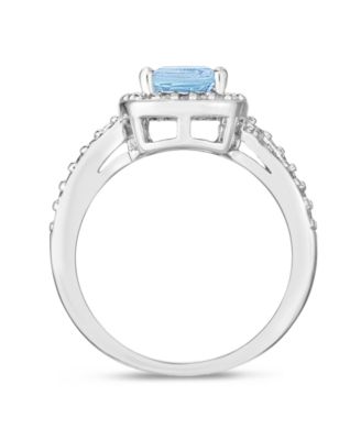 Macy's - Simulated Birthstone Cushion Cubic Zirconia Halo Solitaire Ring in Fine Silver Plate