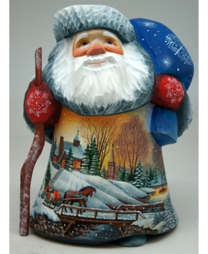 G.debrekht Woodcarved And Hand Painted Lighted House Sleigh Ride Santa Figurine In Multi