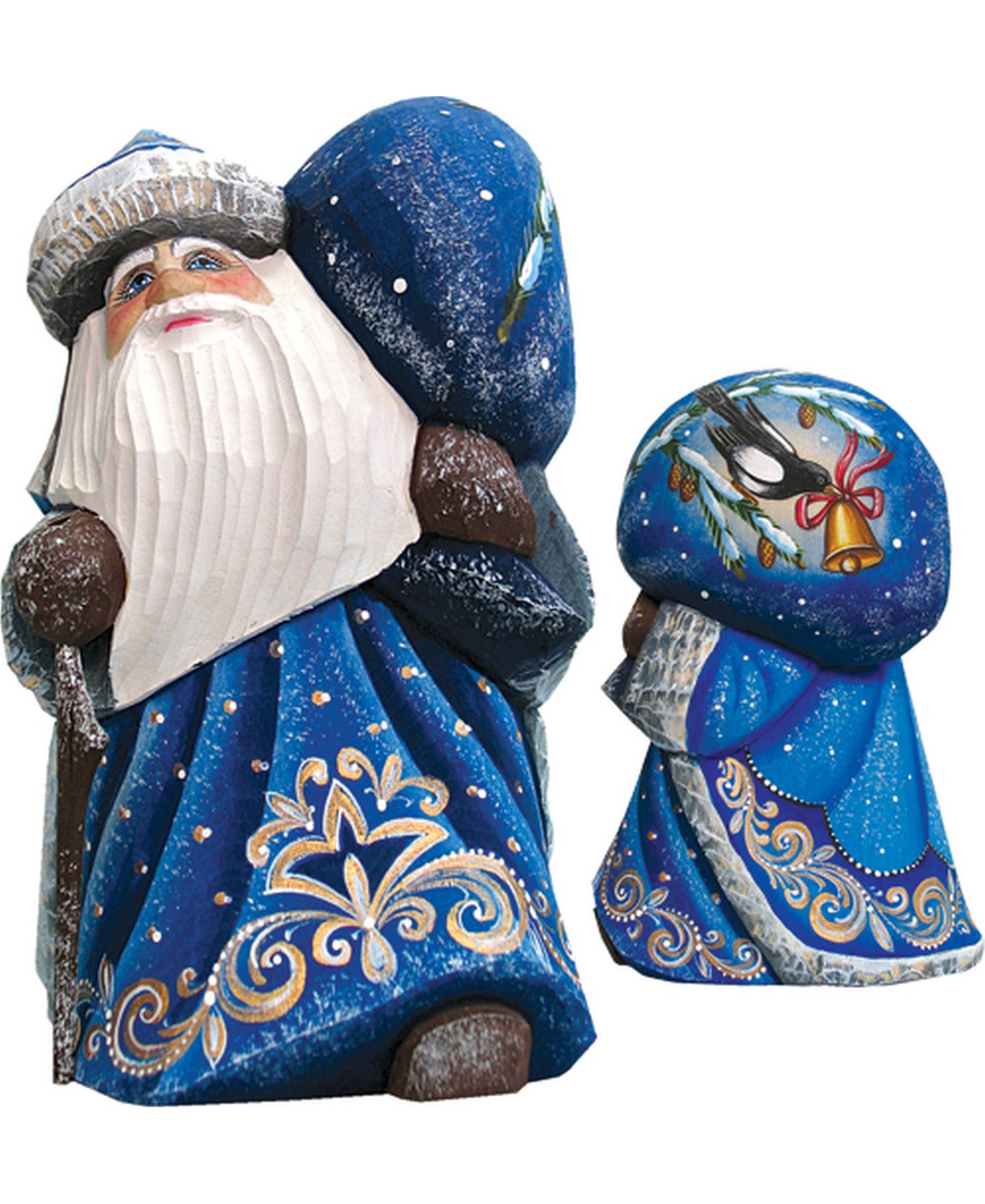 Woodcarved and Hand Painted Santa Midnight Yuletide Chorus with Bag Figurine - Multi