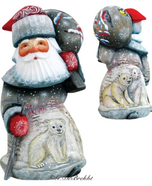G.debrekht Woodcarved And Hand Painted Delightful Polar Bear Santa Figurine In Multi