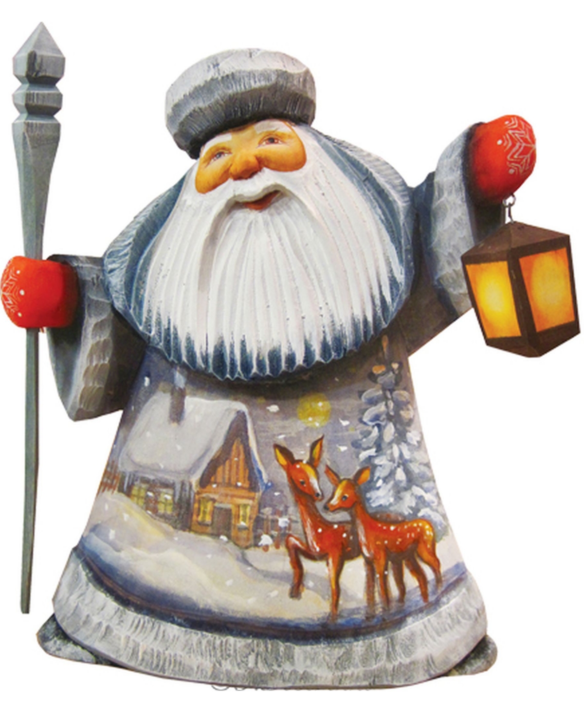 Woodcarved and Hand Painted Santa Kind Dears Father Frost Figurine - Multi