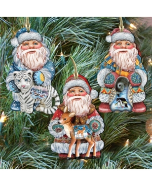 Designocracy Wild Adventure Santa Wooden Ornaments Wall Decor, Set Of 3 In Multi
