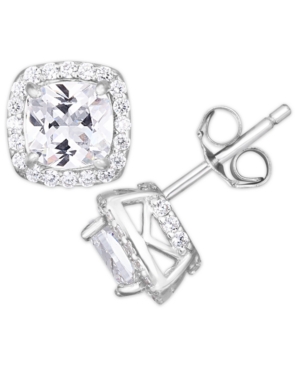 image of Cubic Zirconia Cushion Halo Stud Earrings in Fine Silver Plate
