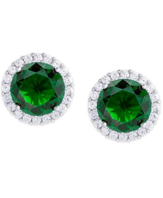Birthstone Round Cubic Zirconia Halo Solitaire Stud Earrings in Silver Plate