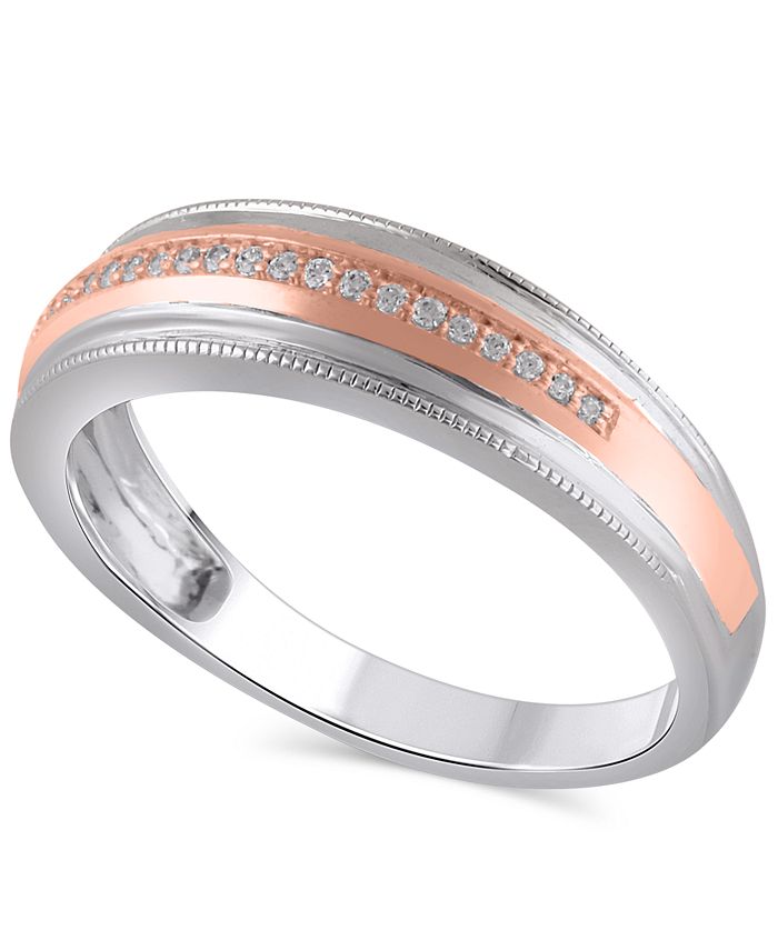 Macy's - Men's Certified Diamond (1/10 ct. t.w.) Ring in 14K White and Rose Gold