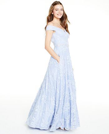 Say Yes to the Prom Juniors Off The Shoulder Sequined Lace Gown