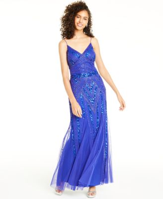 macy's blue sequin dress