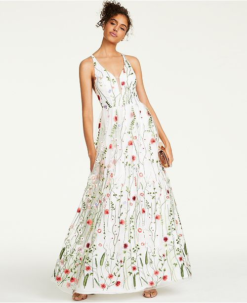 Juniors Embroidered Strappy Back Gown Created For Macy S