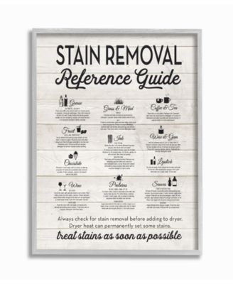 Stain Removal Reference Guide Typography Gray Framed Texturized Art, 11" L x 14" H