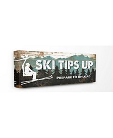 Blue and White Ski Tips Up Prepare to Unload Rustic Wood Look Lift Sign, 13" L x 30" H